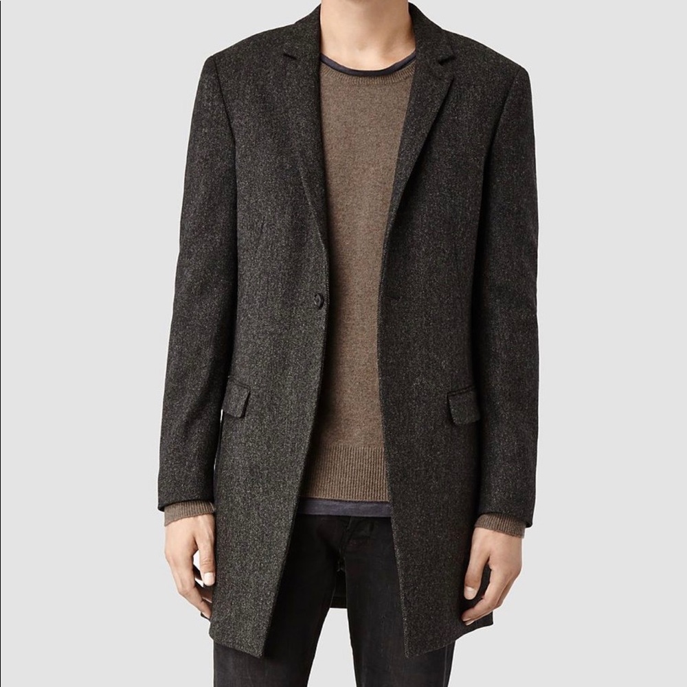 AllSaints Men Wool Toma Coat Charcoal/Grey Size 42